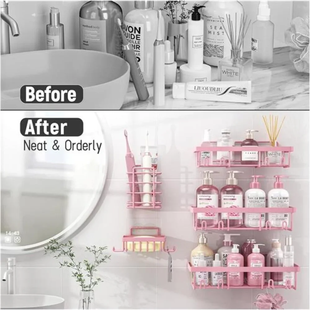 5 Pack Shower Caddy Organizer Rack Shelf for Inside Shower, Adhesive Bathroom